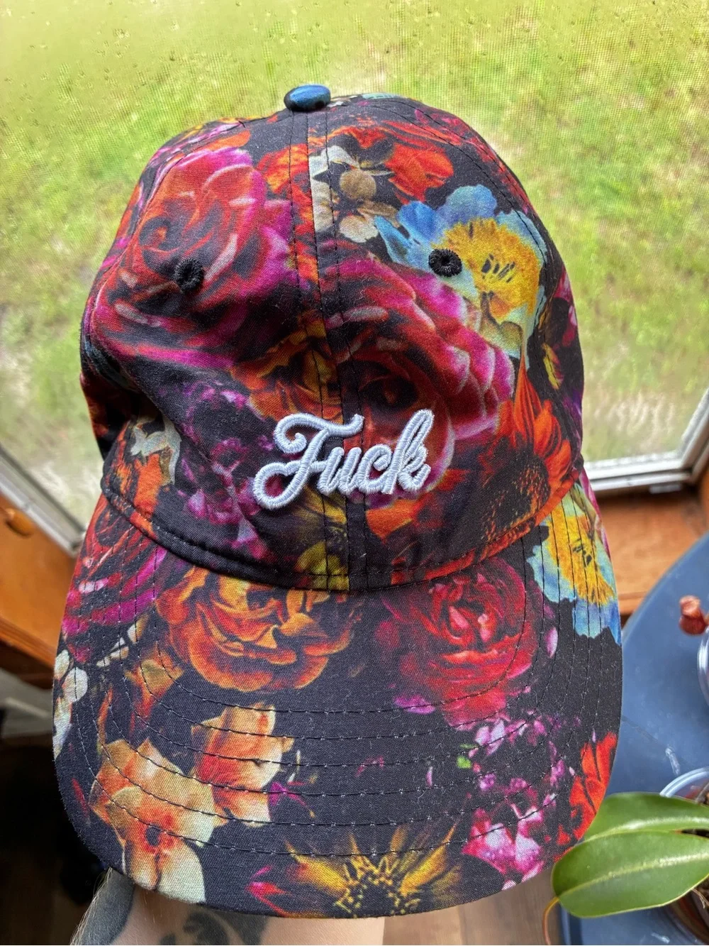 Funny Floral Script Logo Baseball Cap - Multicolor